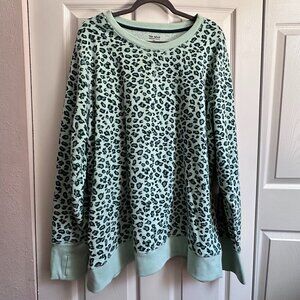 Tek Gear Womens Plus 3X Mint Aqua Leopard Ultrasoft Fleece Sweatshirt Thumbholes